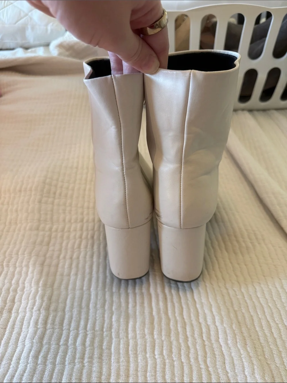 Women's White Block Heel Ankle Boots